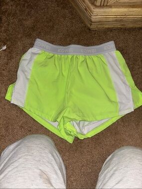 SHEIN Neon Lime Athletic Shorts with White Waistband